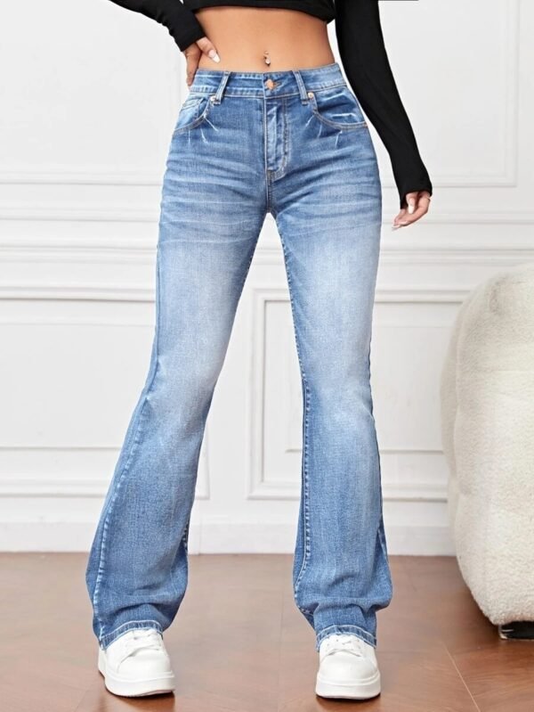 Denim High Waist Loose And Slimming Bootcut Trousers - Image 6