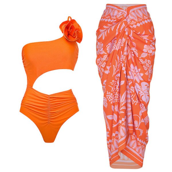 Oblique Shoulder Flower One-piece Swimsuit Suit Skirt Women's Swimsuit - Image 6