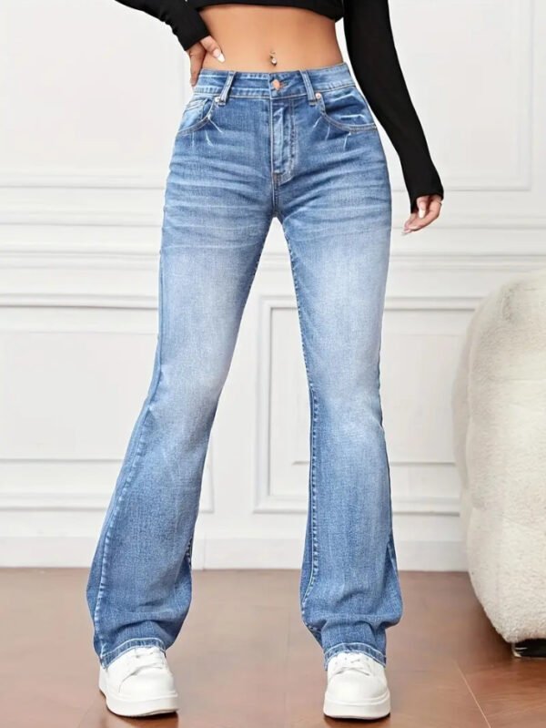 Denim High Waist Loose And Slimming Bootcut Trousers - Image 3