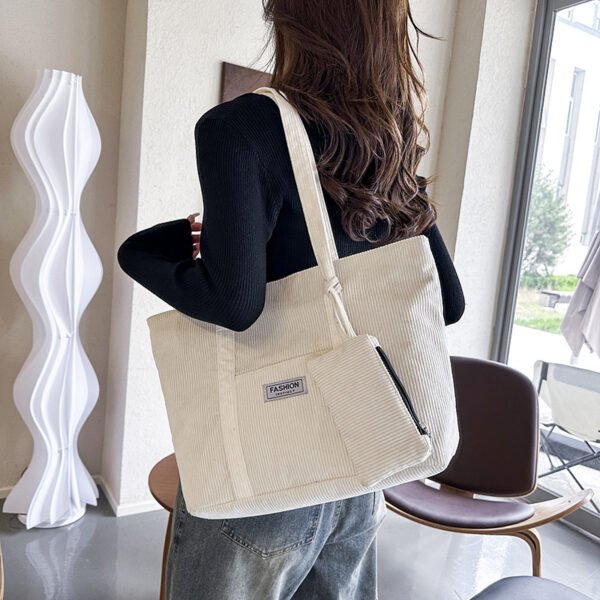 Large-capacity Corduroy Shoulder Bag With Small Woman Purses Composite Bag Solid Color Handbags For Women Winter And Spring - Image 7