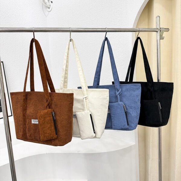 Large-capacity Corduroy Shoulder Bag With Small Woman Purses Composite Bag Solid Color Handbags For Women Winter And Spring - Image 8