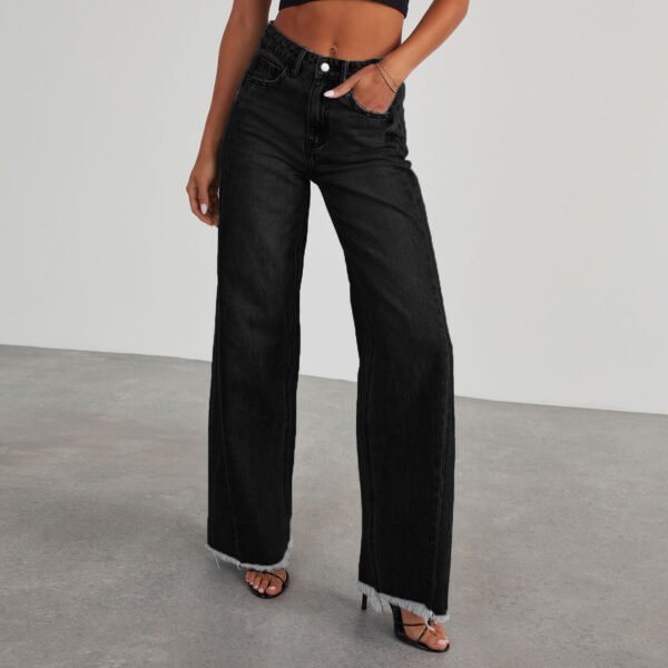 Fashion High Waist Jeans With Pockets Comfortable Slim Fit Straight Wide-leg Pants Womens Clothing - Image 5