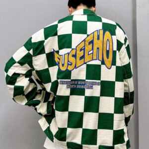 Retro Contrast Color Green Plaid Lapel Jacket Men - Image 3