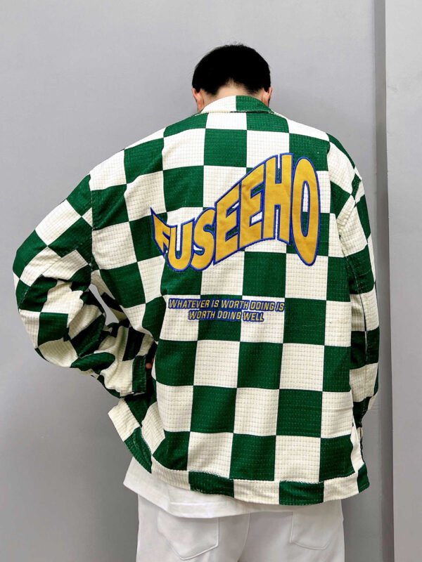 Retro Contrast Color Green Plaid Lapel Jacket Men - Image 3