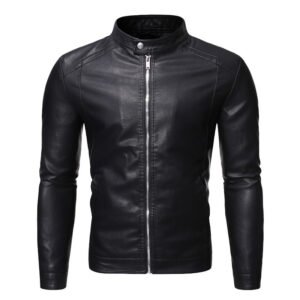 Men's Slim Casual Leather Jacket Motorcycle Jacket - Image 4