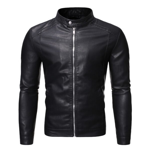 Men's Slim Casual Leather Jacket Motorcycle Jacket - Image 4