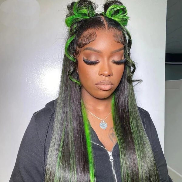 Green Highlight Straight Hair Lace Wig - Image 8
