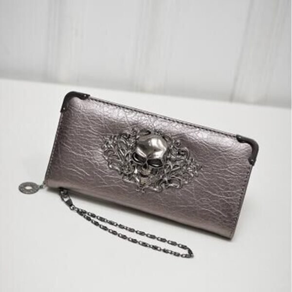 Wallet Female Clutch Coin Purse Women PU Leather Wallet Long Zipper Closed Wallets Skull Flower Design Lady Purses - Image 5