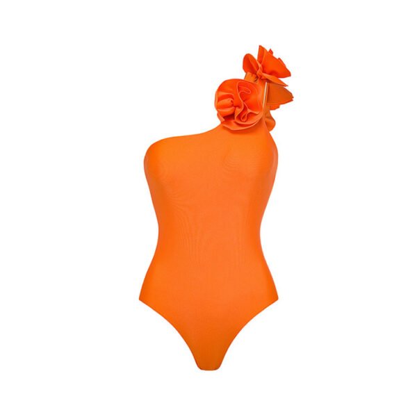 Oblique Shoulder Flower One-piece Swimsuit Suit Skirt Women's Swimsuit - Image 5