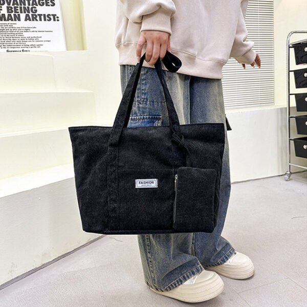 Large-capacity Corduroy Shoulder Bag With Small Woman Purses Composite Bag Solid Color Handbags For Women Winter And Spring - Image 3