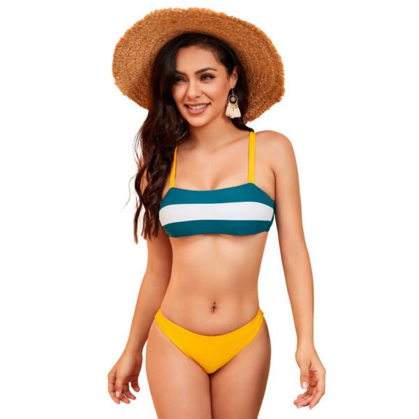 Women's Striped Suspender Triangle Bikini Swimsuit - Image 4