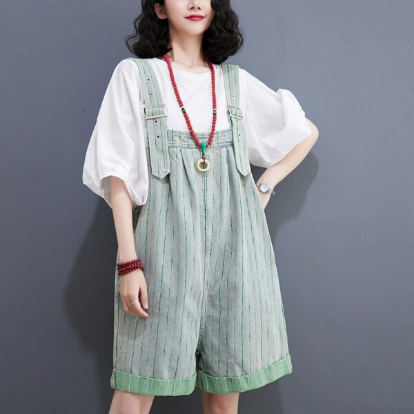 Fashion Striped Denim Straps Shorts - Image 2