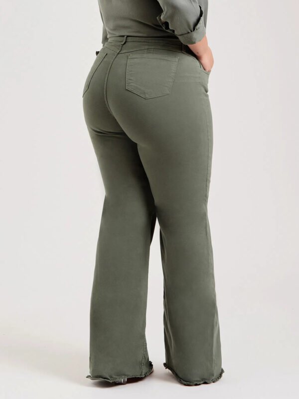 Slim Fit Stretch Fashion Solid Color Frayed Flared Pants - Image 2