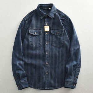 Striped Denim Shirt Men's Business Shirt Coat - Image 6