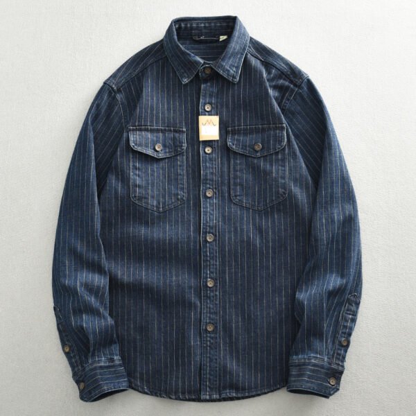 Striped Denim Shirt Men's Business Shirt Coat - Image 6