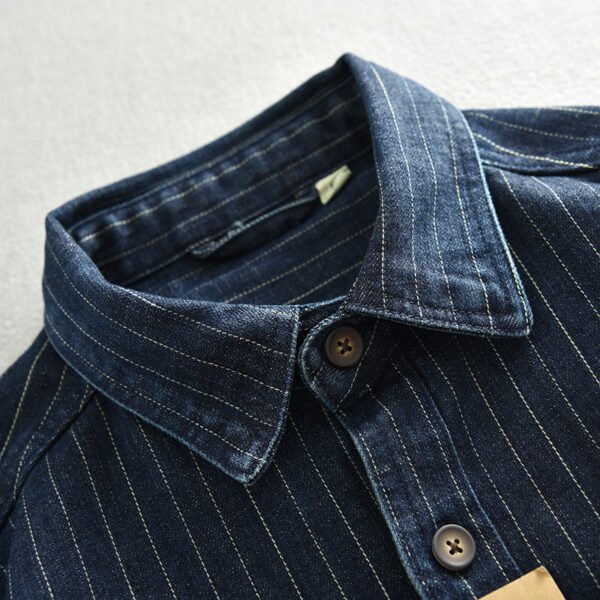 Striped Denim Shirt Men's Business Shirt Coat - Image 2