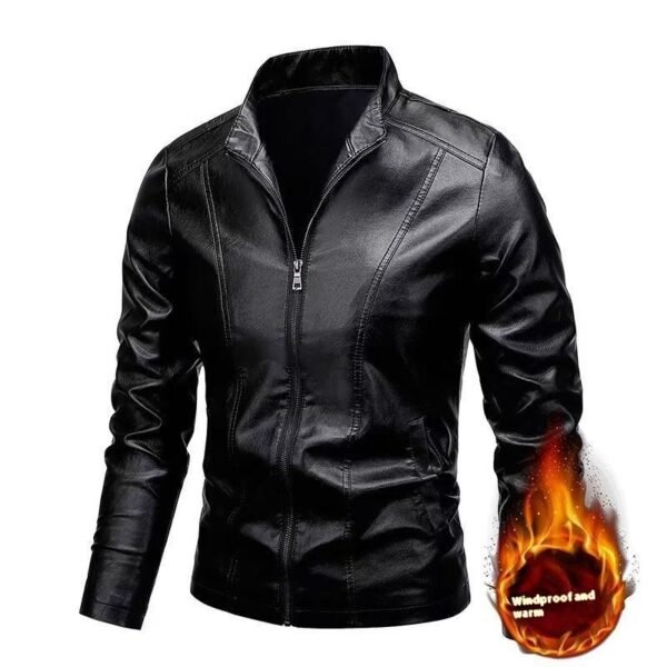 Men's Slim Fit Trendy Handsome Leather Jacket Coat - Image 10