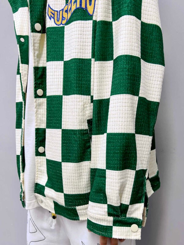 Retro Contrast Color Green Plaid Lapel Jacket Men - Image 2