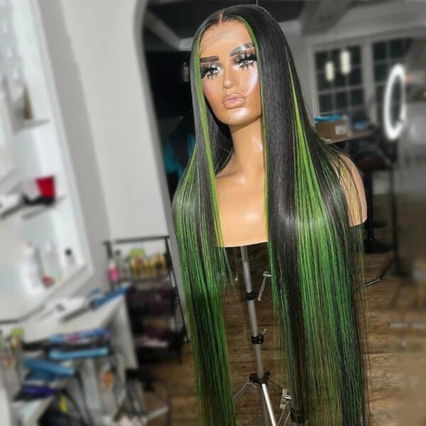 Green Highlight Straight Hair Lace Wig - Image 10