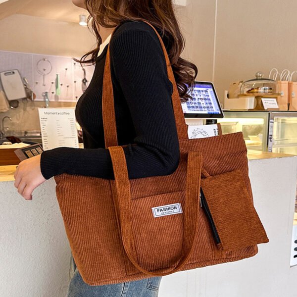 Large-capacity Corduroy Shoulder Bag With Small Woman Purses Composite Bag Solid Color Handbags For Women Winter And Spring - Image 2