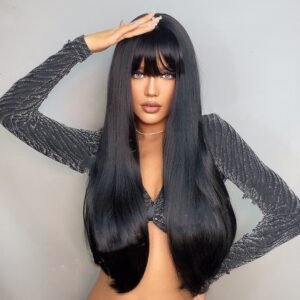 Black Long Straight Wig Female Black Straight Bangs Long Straight Hair Chemical Fiber - Image 5