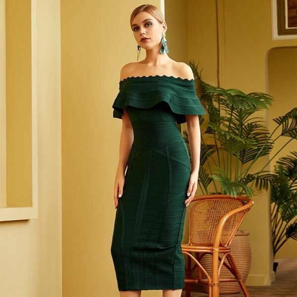 Women Green Off Shoulder Bandage Dress Party Dresses - Image 5