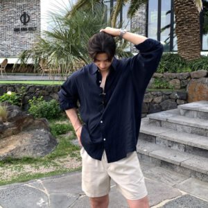 Solid Color Long Sleeve Linen Shirt Youth Shirt Coat - Image 7