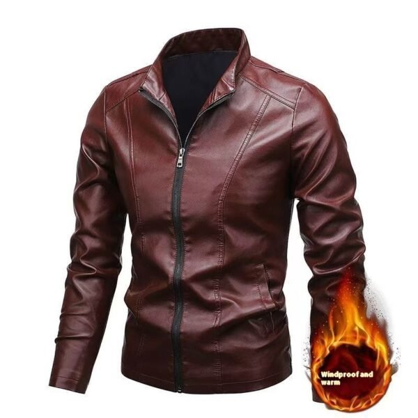 Men's Slim Fit Trendy Handsome Leather Jacket Coat - Image 2