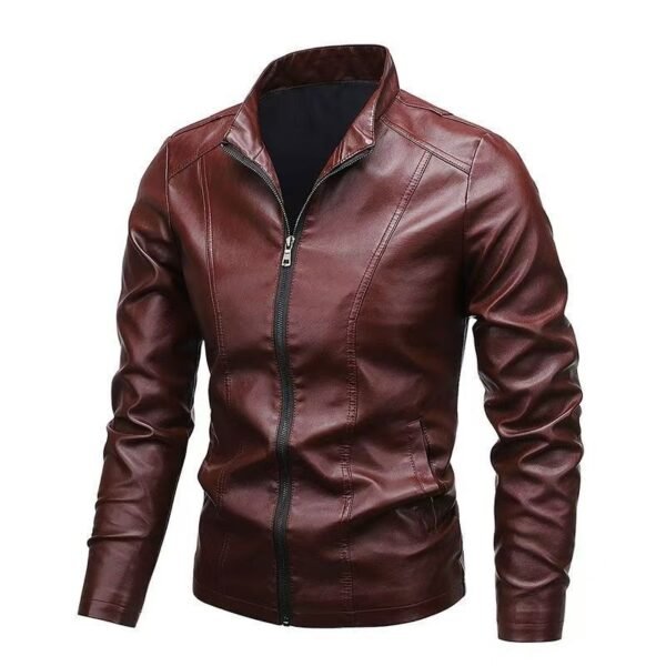 Men's Slim Fit Trendy Handsome Leather Jacket Coat - Image 7