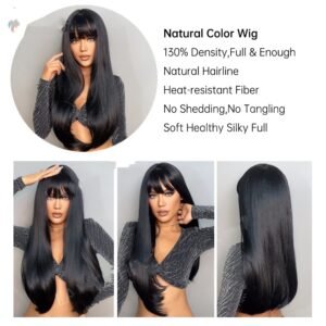 Black Long Straight Wig Female Black Straight Bangs Long Straight Hair Chemical Fiber - Image 3