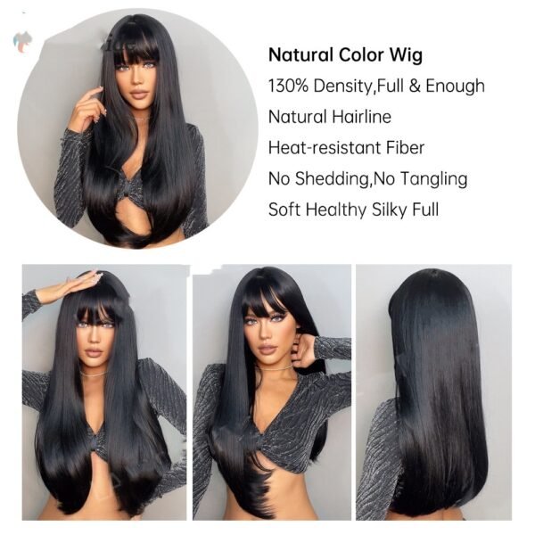 Black Long Straight Wig Female Black Straight Bangs Long Straight Hair Chemical Fiber - Image 3