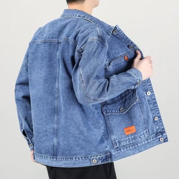 Fashion Smoky Gray Vintage Denim Jacket Men - Image 5
