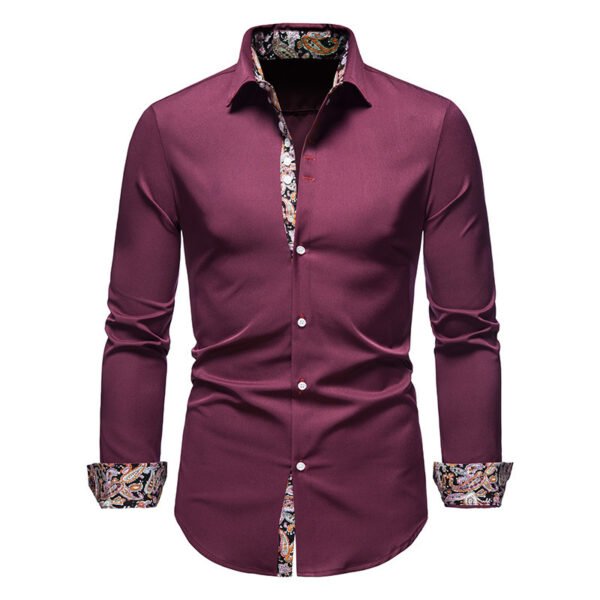 Men's Long-sleeved Shirt Lapel Slim-fit Assorted Colors - Image 8