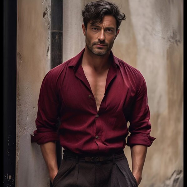 Pure Color Men's Medieval Retro Cotton And Linen Lapel Shirt - Image 6