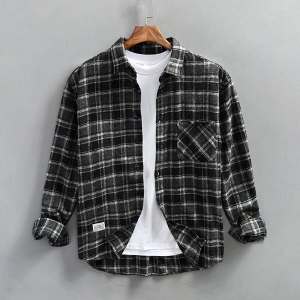 Men's Retro Plaid Long Sleeve Casual Shirt - Image 3