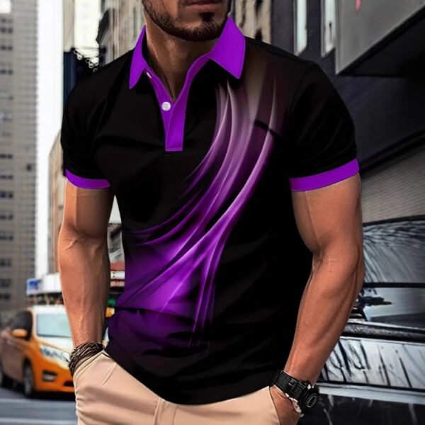 Men's Printed Color Short-sleeved Lapel Shirt - Image 2