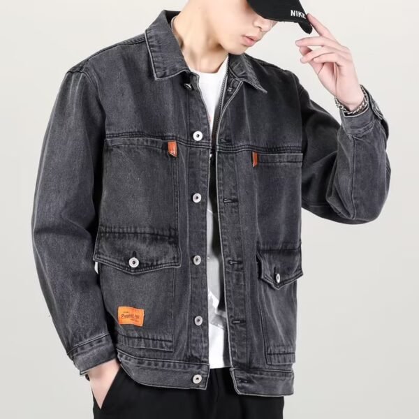 Fashion Smoky Gray Vintage Denim Jacket Men - Image 8