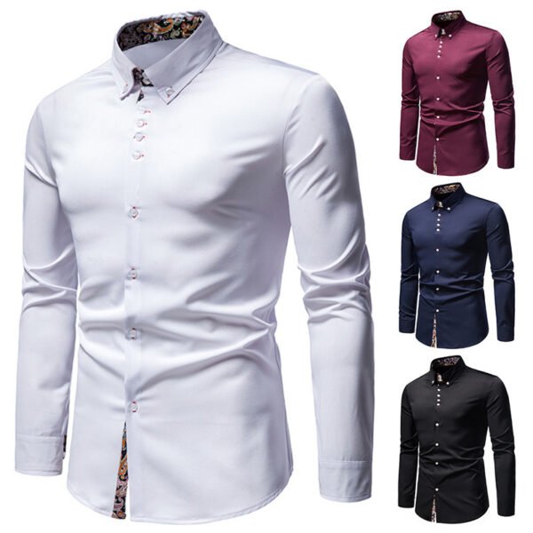 Men's Long-sleeved Shirt Lapel Slim-fit Assorted Colors - Image 4