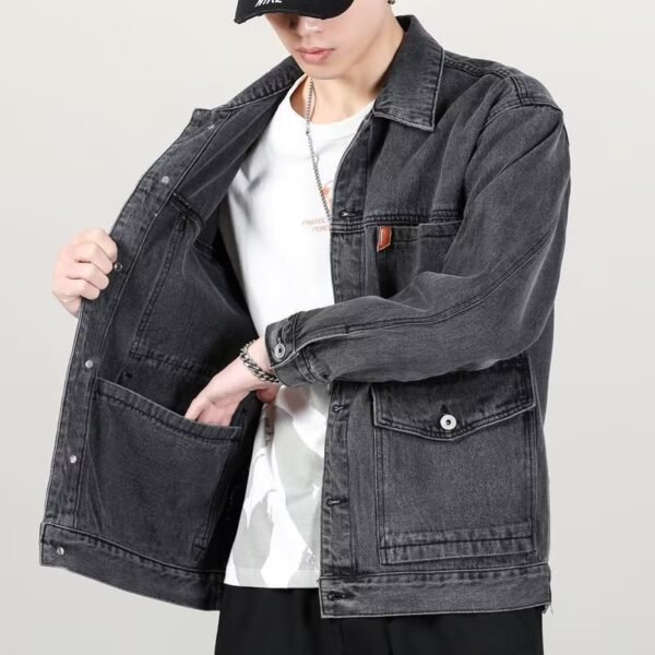 Fashion Smoky Gray Vintage Denim Jacket Men - Image 2