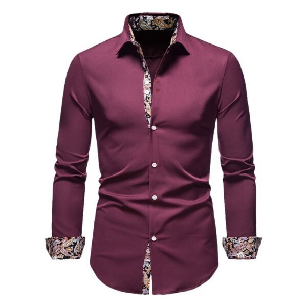 Men's Long-sleeved Shirt Lapel Slim-fit Assorted Colors - Image 5