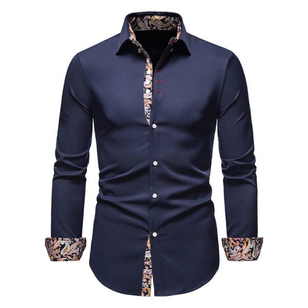 Men's Long-sleeved Shirt Lapel Slim-fit Assorted Colors - Image 9