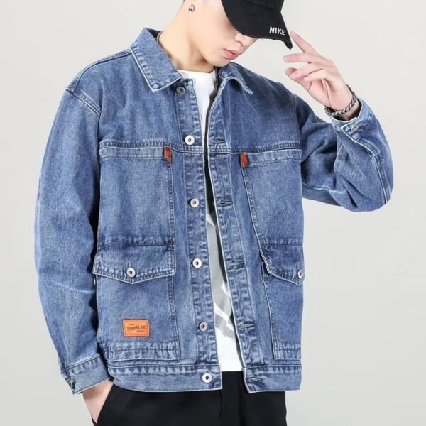 Fashion Smoky Gray Vintage Denim Jacket Men - Image 6