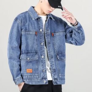 Fashion Smoky Gray Vintage Denim Jacket Men - Image 4