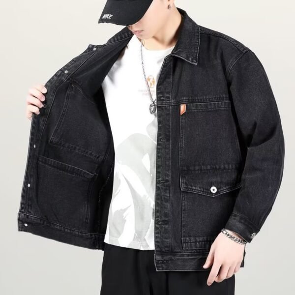 Fashion Smoky Gray Vintage Denim Jacket Men - Image 7