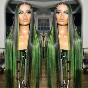 Green Highlight Straight Hair Lace Wig - Image 5
