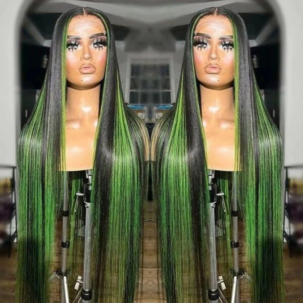 Green Highlight Straight Hair Lace Wig - Image 5