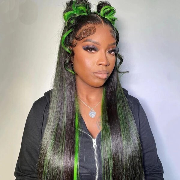 Green Highlight Straight Hair Lace Wig - Image 6