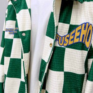 Retro Contrast Color Green Plaid Lapel Jacket Men - Image 4