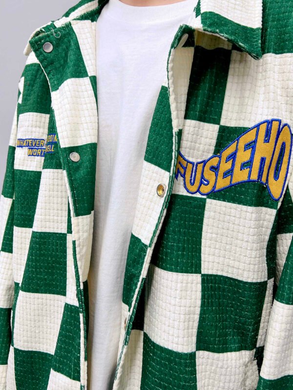 Retro Contrast Color Green Plaid Lapel Jacket Men - Image 4