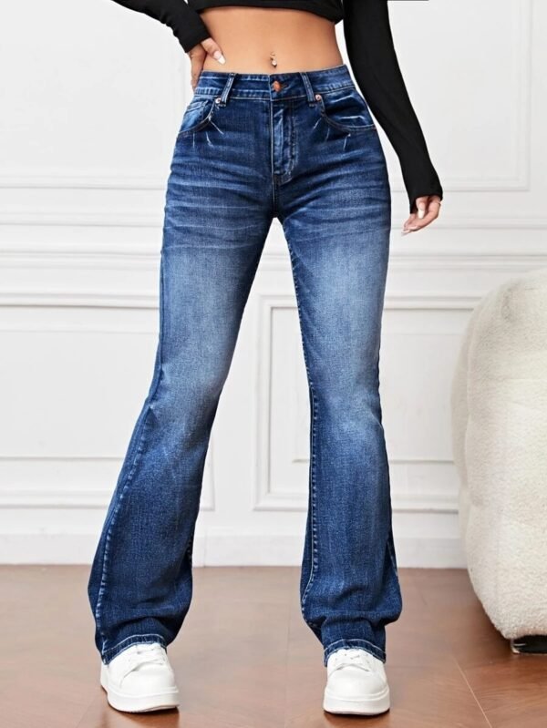 Denim High Waist Loose And Slimming Bootcut Trousers - Image 4
